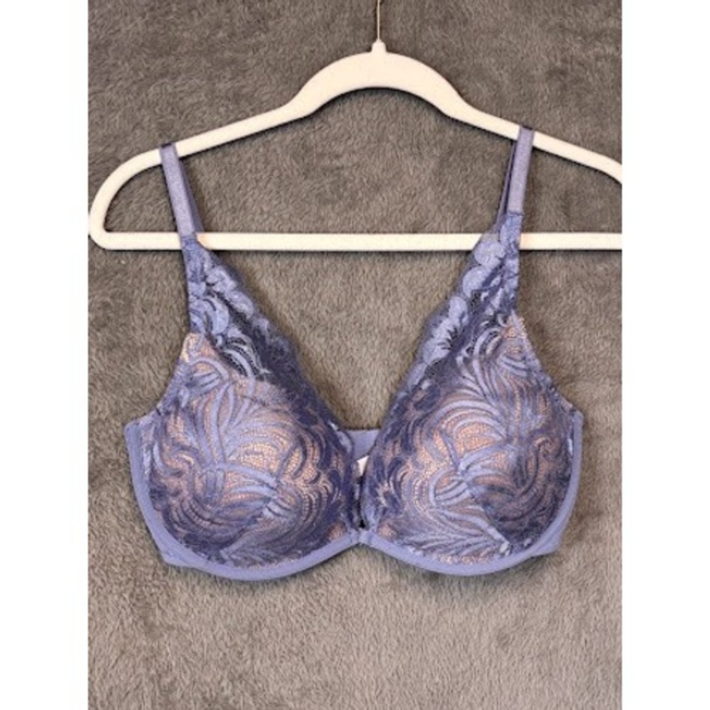 Adored by Adore Me Periwinkle‎ Blue Floral Lace Front Clasp Bra 36DD Underwire